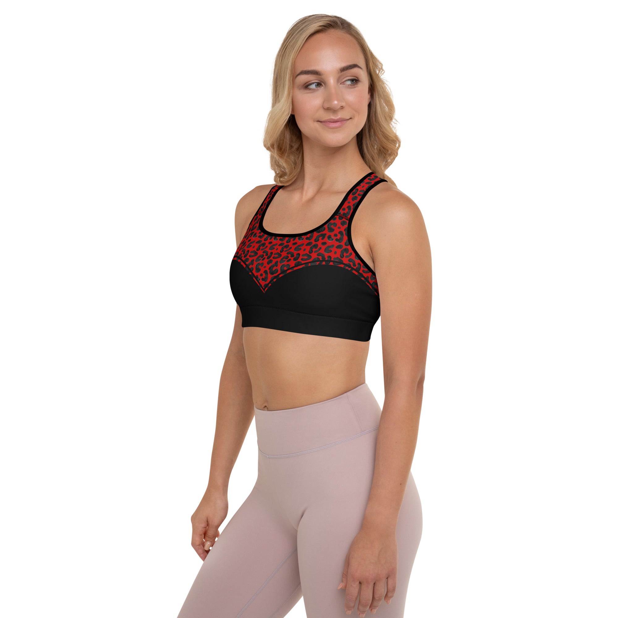 Red Leopard Print Heart Shaped Sports Bra